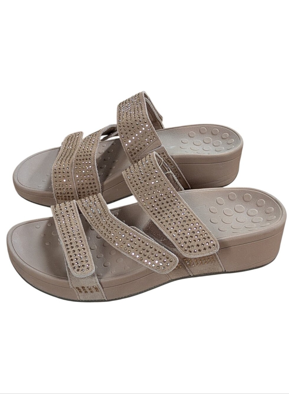 Vionic Alexis Rhinestone Embellished Platform Slide Sandal Tan Size 8